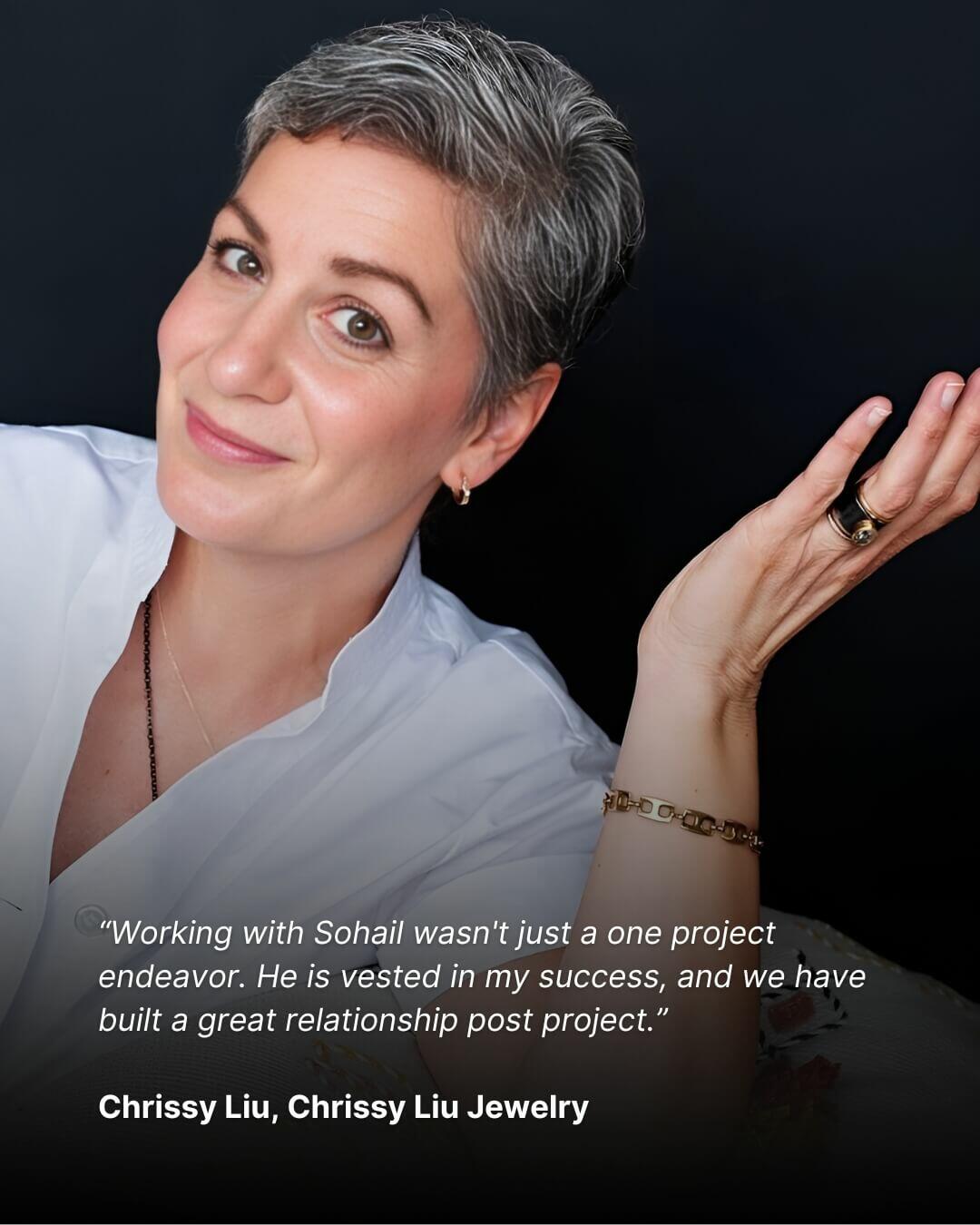 Chrissy Liu Jewelry client review for Jewelers League's custom Shopify store development.