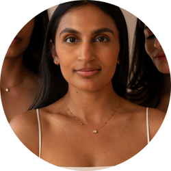 Shreya Sanghvi, jewelry designer at Modern Mangal, wearing a blockchain authenticated mangalsutra necklace